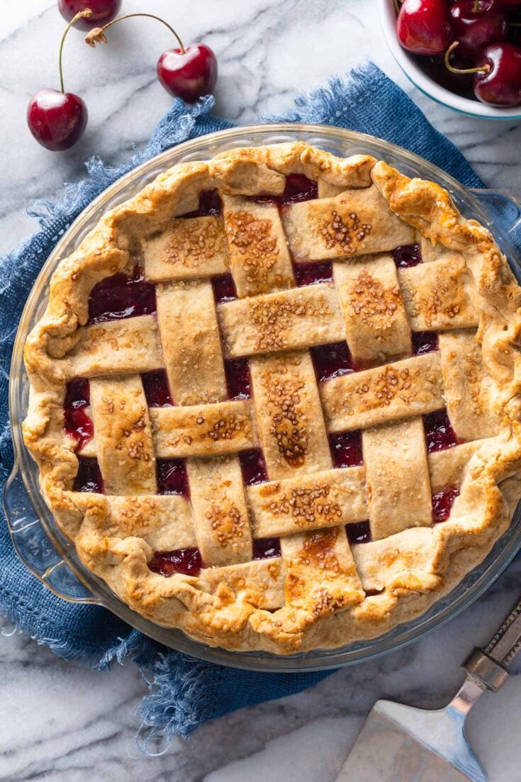 gluten free cherry pie with a lattice top crust