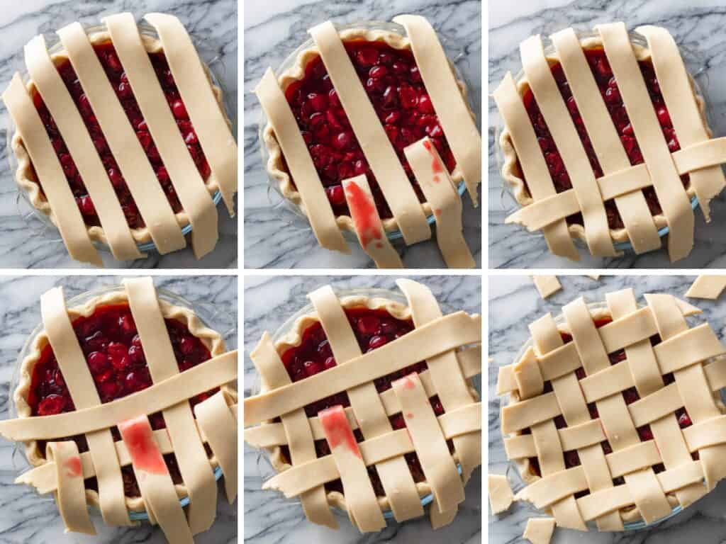 collage showing how to make a lattice topped pie crust