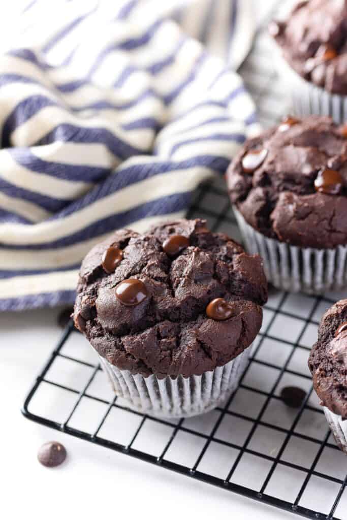 Cassava Flour Chocolate Muffins cooling on a wire rack