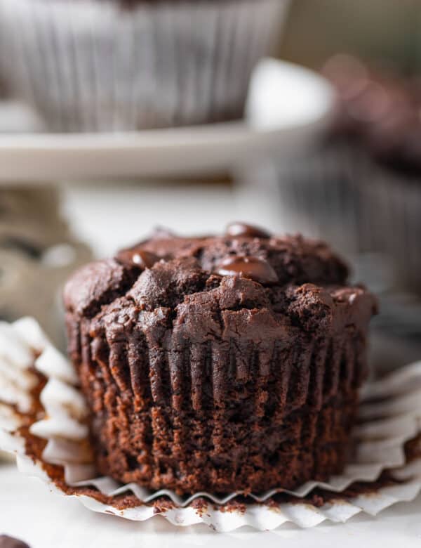 an unwrapped gluten free chocolate muffin