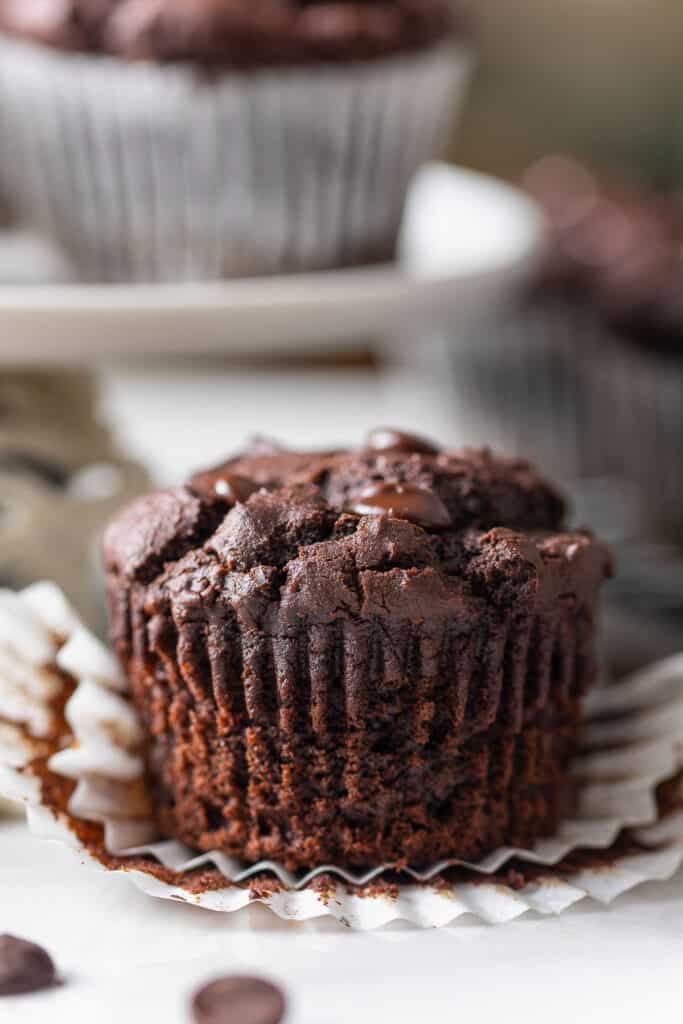 A gluten free chocolate muffins made with cassava flour unwrapped