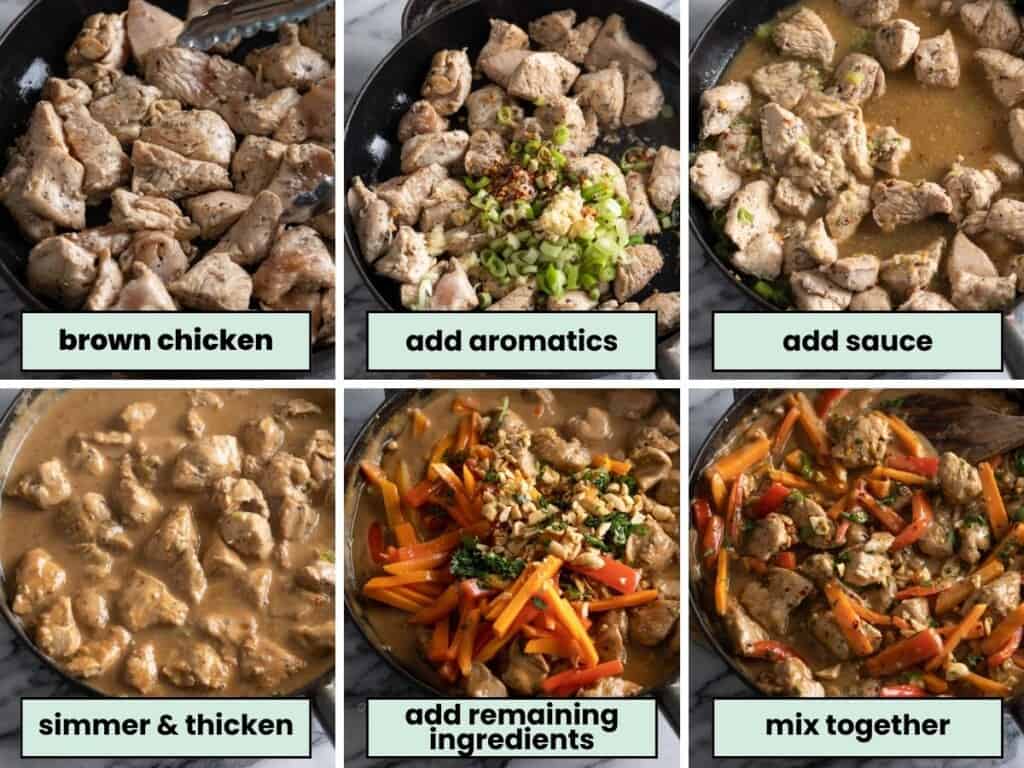 chicken stir fry steps collage