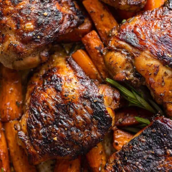 Balsamic Glazed Chicken Thighs & Carrots with rosemary