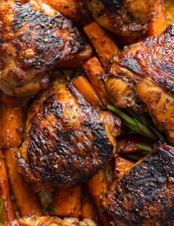 Balsamic Glazed Chicken Thighs & Carrots with rosemary