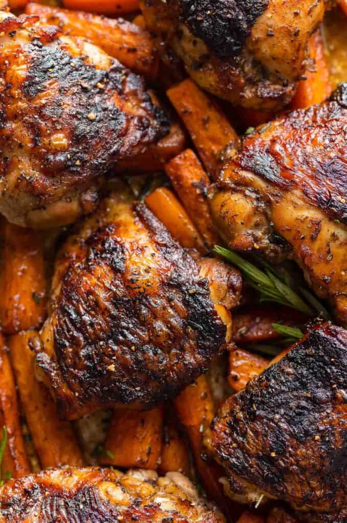 Balsamic Glazed Chicken Thighs & Carrots with rosemary