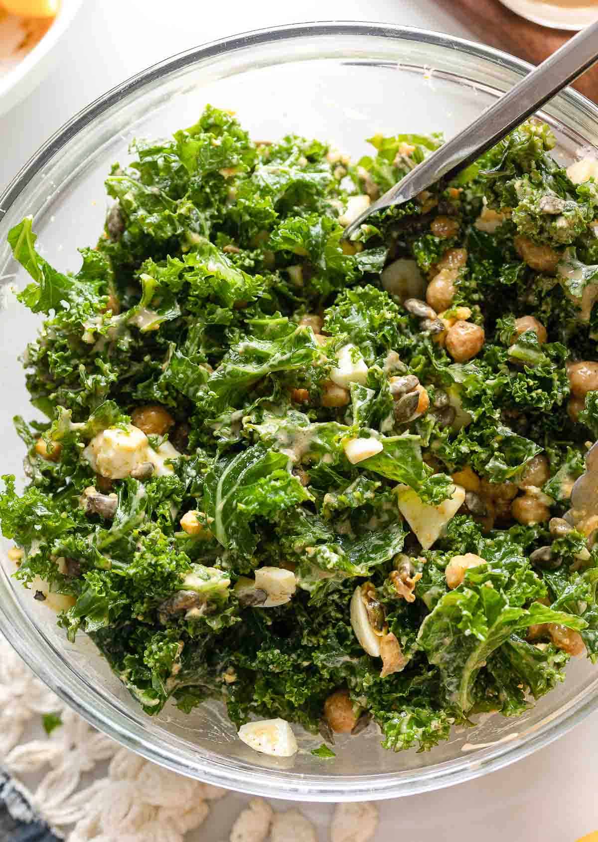 Spiced Chickpea Kale Salad & Creamy Lemon Dressing A Saucy Kitchen