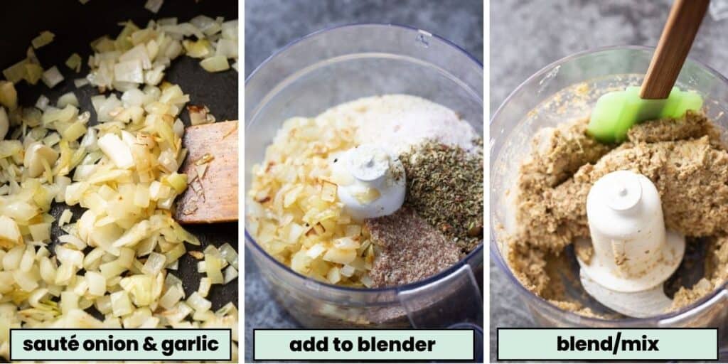 collage of ingredients needed to make vegan lentil meatballs