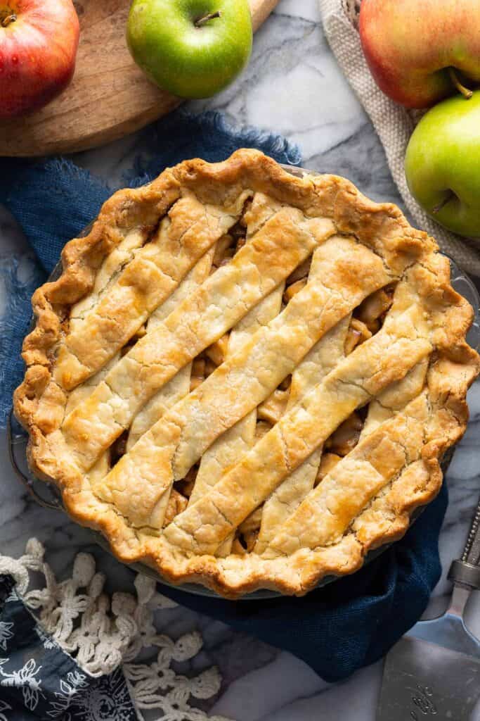 paleo apple pie with a lattice top crust