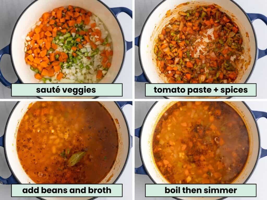 collage of steps to make fasolada soup