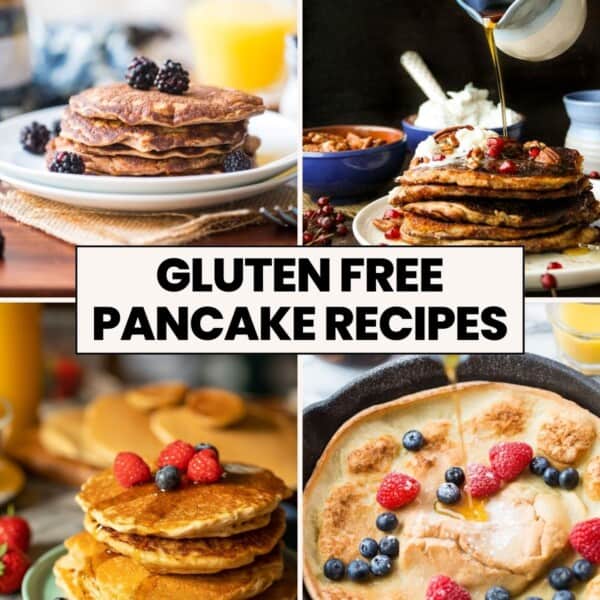 4 gluten free pancakes: coconut flour pancakes, sweet potato pancakes, millet flour pancakes and a puffed oven pancake