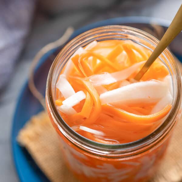 Vietnamese pickled carrots and daikon in a jar