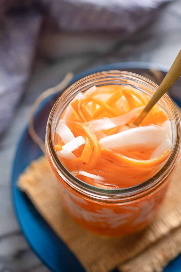 Vietnamese pickled carrots and daikon in a jar