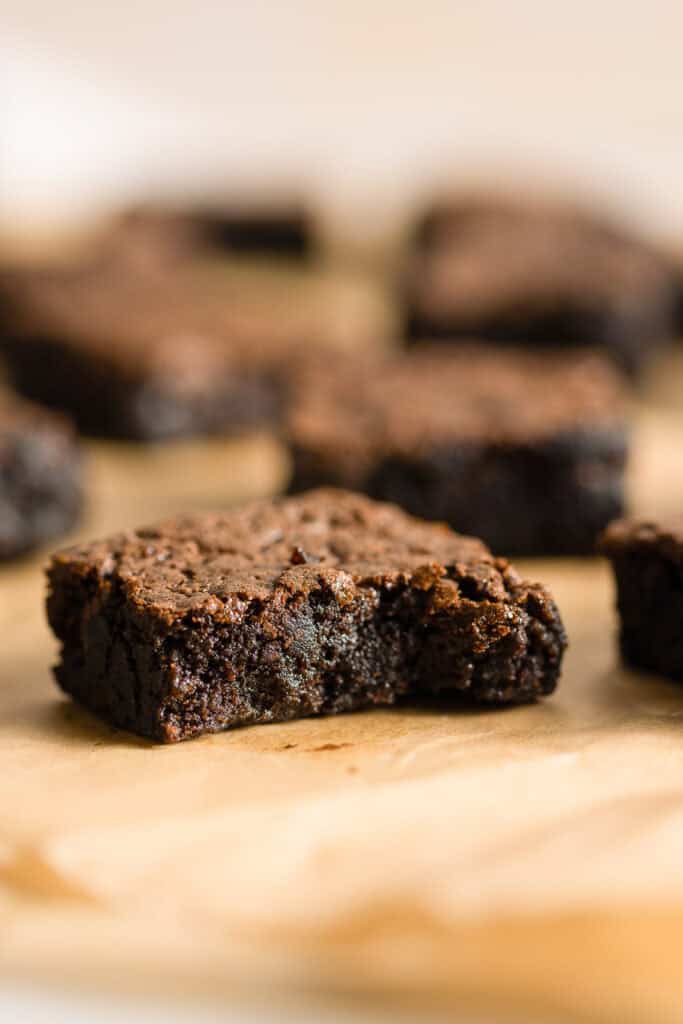 a carob brownie with a bite taken out