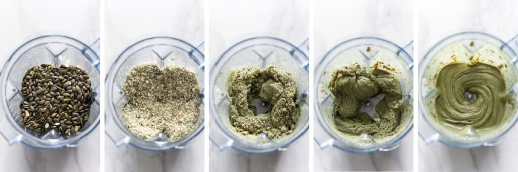 Homemade Pumpkin Seed Butter Stages blending