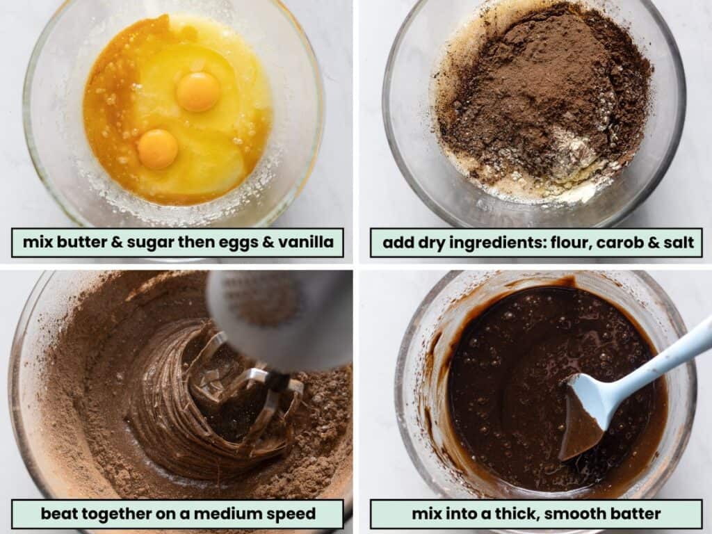 carob brownie batter collage