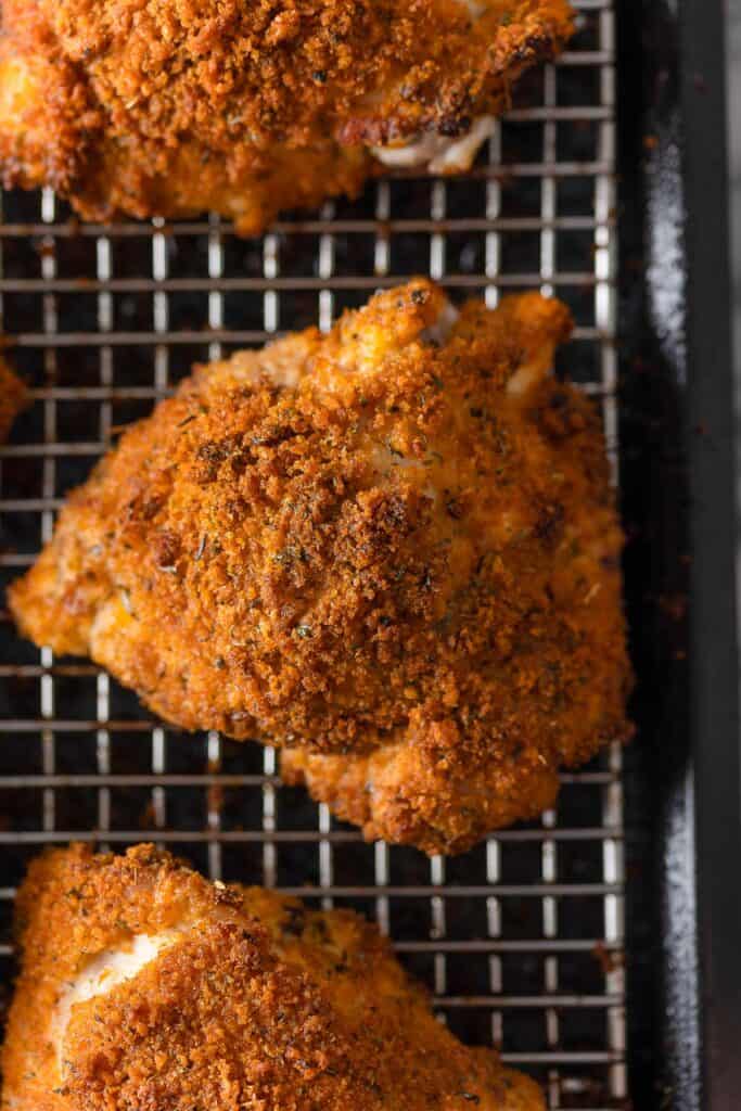 gluten free oven fried chicken on a wire rack