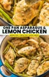 One Pan Lemon Chicken with Asparagus pinterest marketing graphic: gluten free + dairy free + paleo option