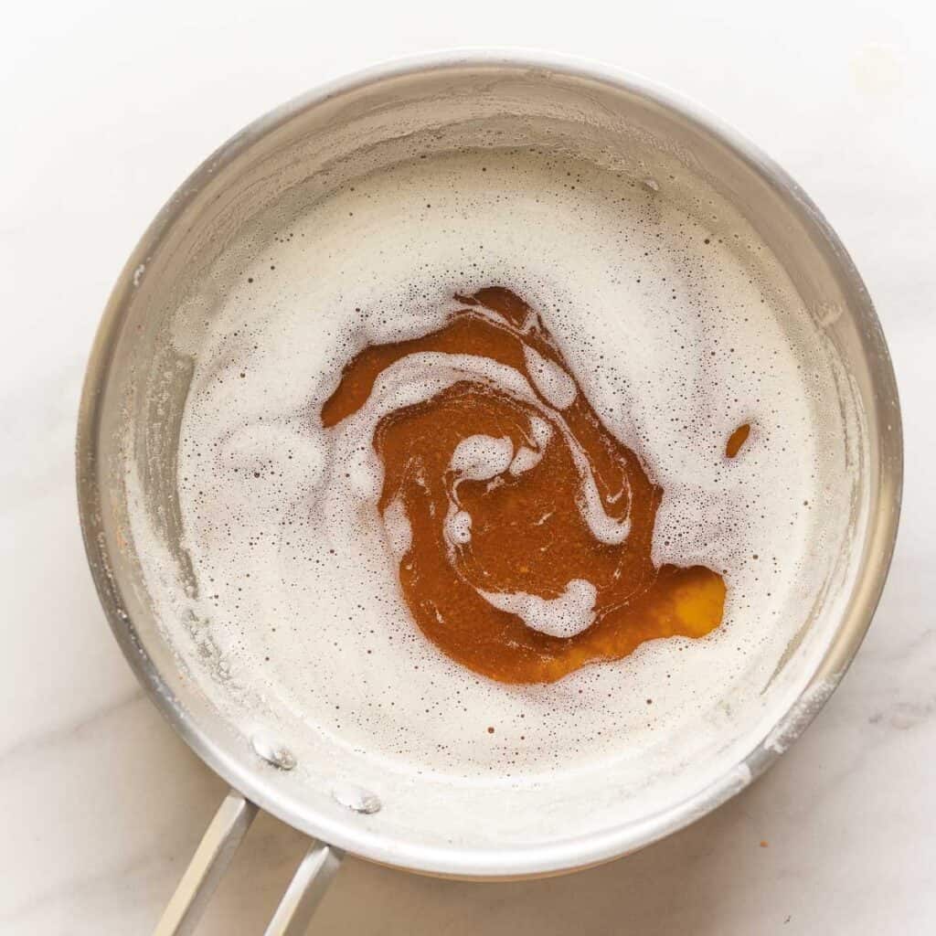 browned butter in a sauté pan with foam