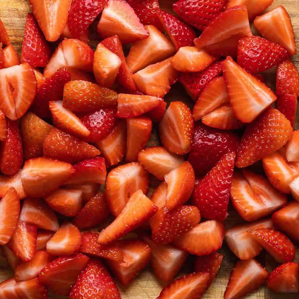 hulled and quartered strawberries