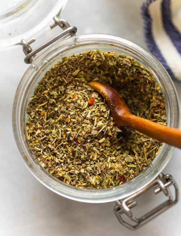 A small jar of Homemade Italian Seasoning.