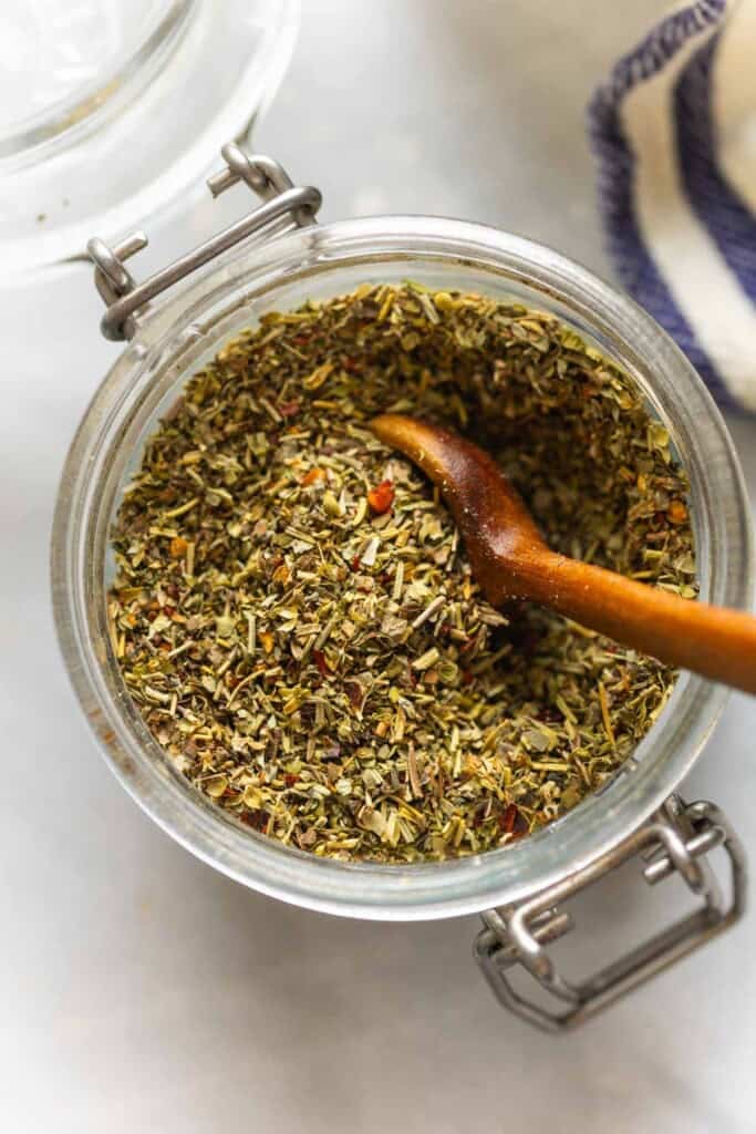 A small jar of Homemade Italian Seasoning.