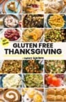 "80+ Gluten Free Thanksgiving Recipes" from A Saucy Kitchen in a collage of 18 different types of Thanksgiving recipes