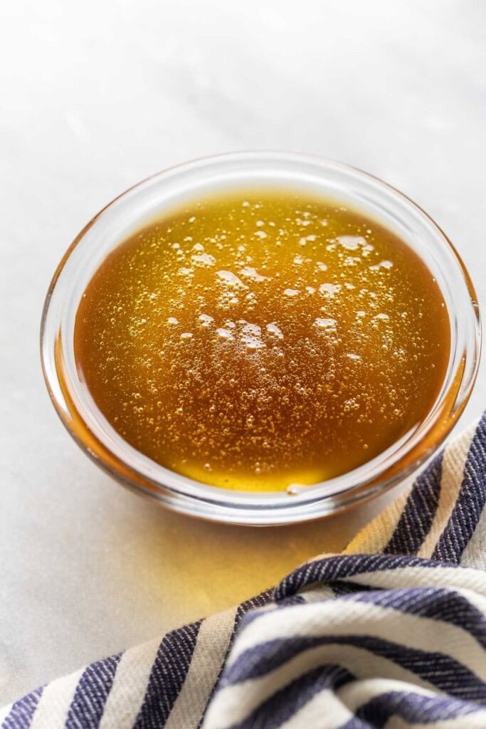 Browned butter cooling in a small bowl.
