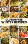 "60+ Gluten Free Winter Recipes" from A Saucy Kitchen in a collage of 18 different types of winter recipes