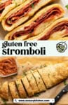 Pinterest marketing image for a gluten free stromboli recipe from www.asaucykitchen.com