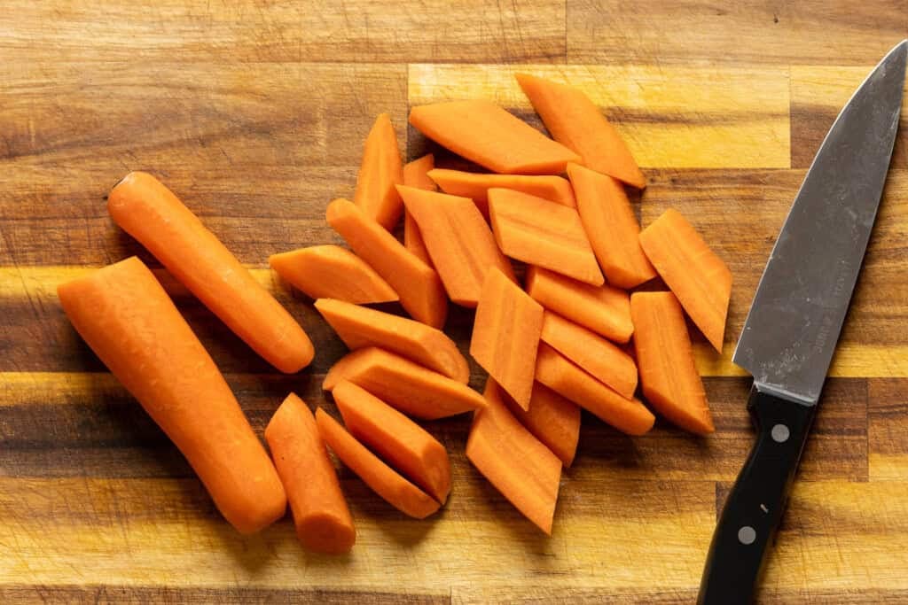 raw carrots cut on the bias into 2 inch pieces