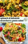 Pinterest marketing graphic: Spinach & balsamic strawberry pasta salad: low fodmap + vegetarian from www.asaucykitchen.com