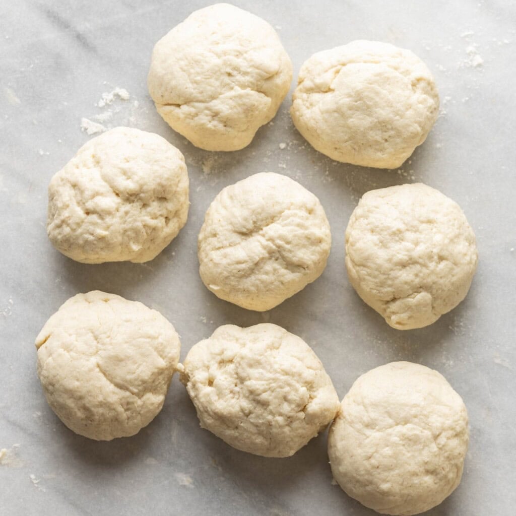 gluten free naan dough divided into 8 equal sized pieces (about 120g each)