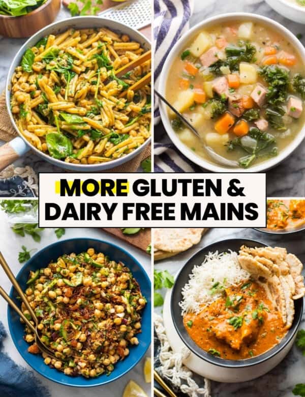 More Gluten & Dairy Free Mains thumbnail image showing 4 different gluten free & dairy free dinners