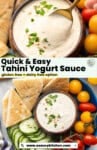 Quick & Easy Tahini Yogurt Sauce pinterest marketing image from www.asaucykitchen.com: gluten free + dairy free option