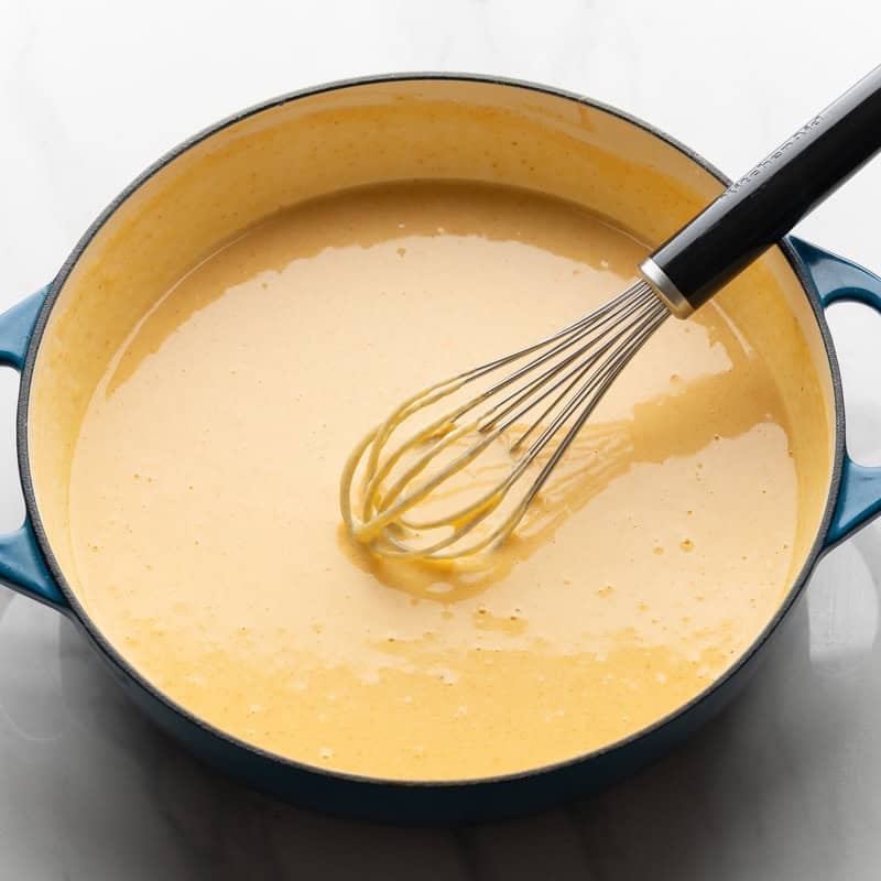 cheese sauce in a casserole dish