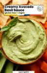 Creamy avocado basil sauce - gluten free + vegan pinterest marketing image from A Saucy Kitchen