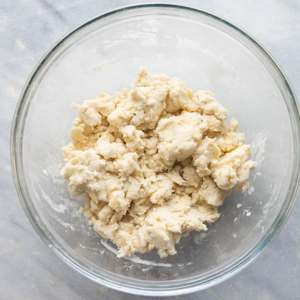 gluten free cobbler biscuit dough in a mixing bowl