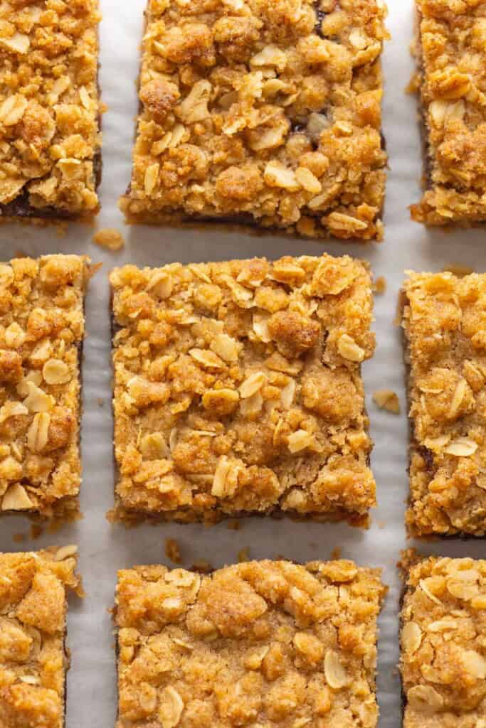 Gluten Free Fig Bars cut into squares on baking paper