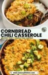 Pinterest marketing image from www.asaucykitchen.com for Cornbread Chili Casserole - gluten free + dairy free option